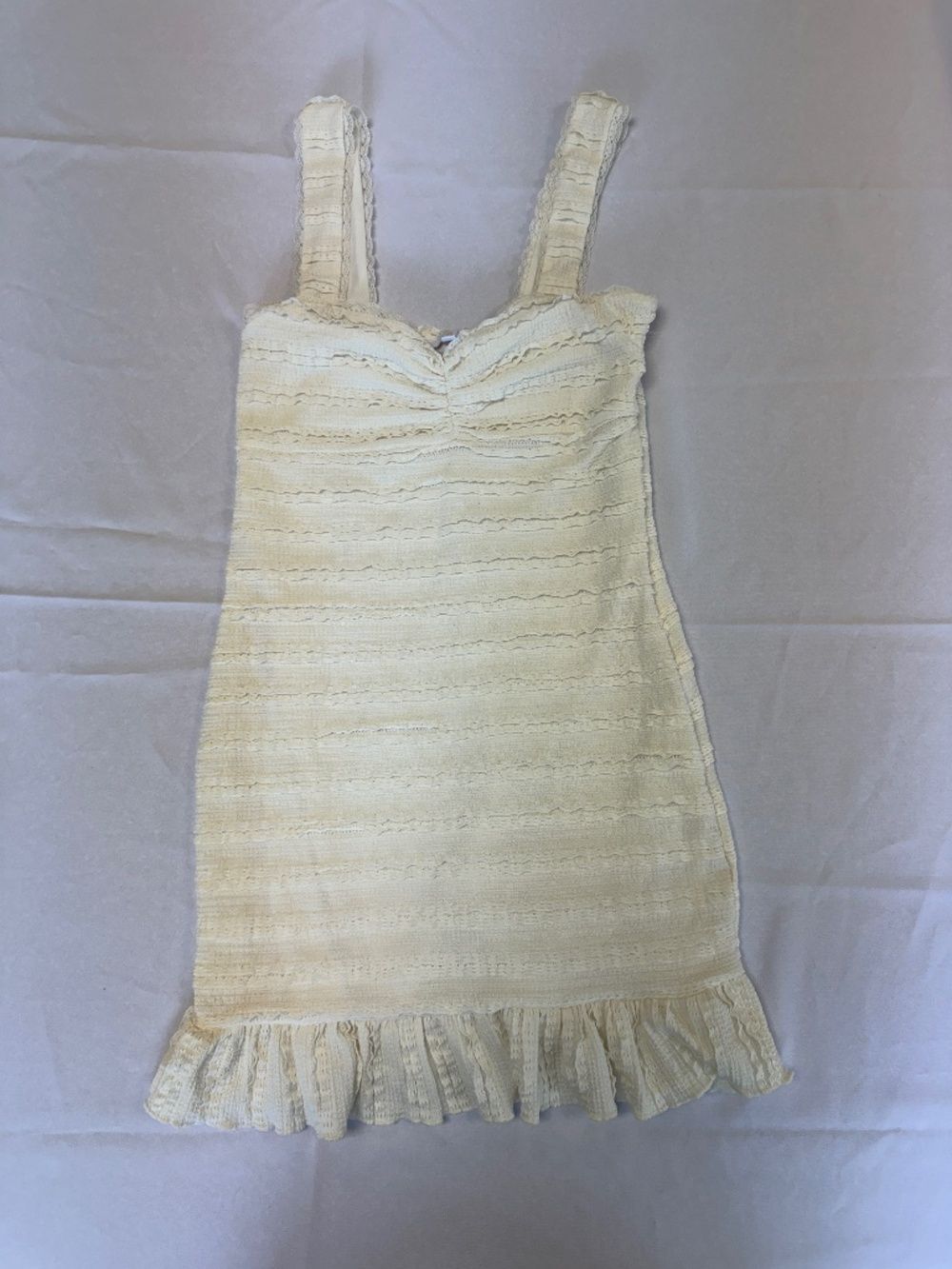 Iris Lace Ruffle Tiered Bodycon Mini Off White Dress Size M